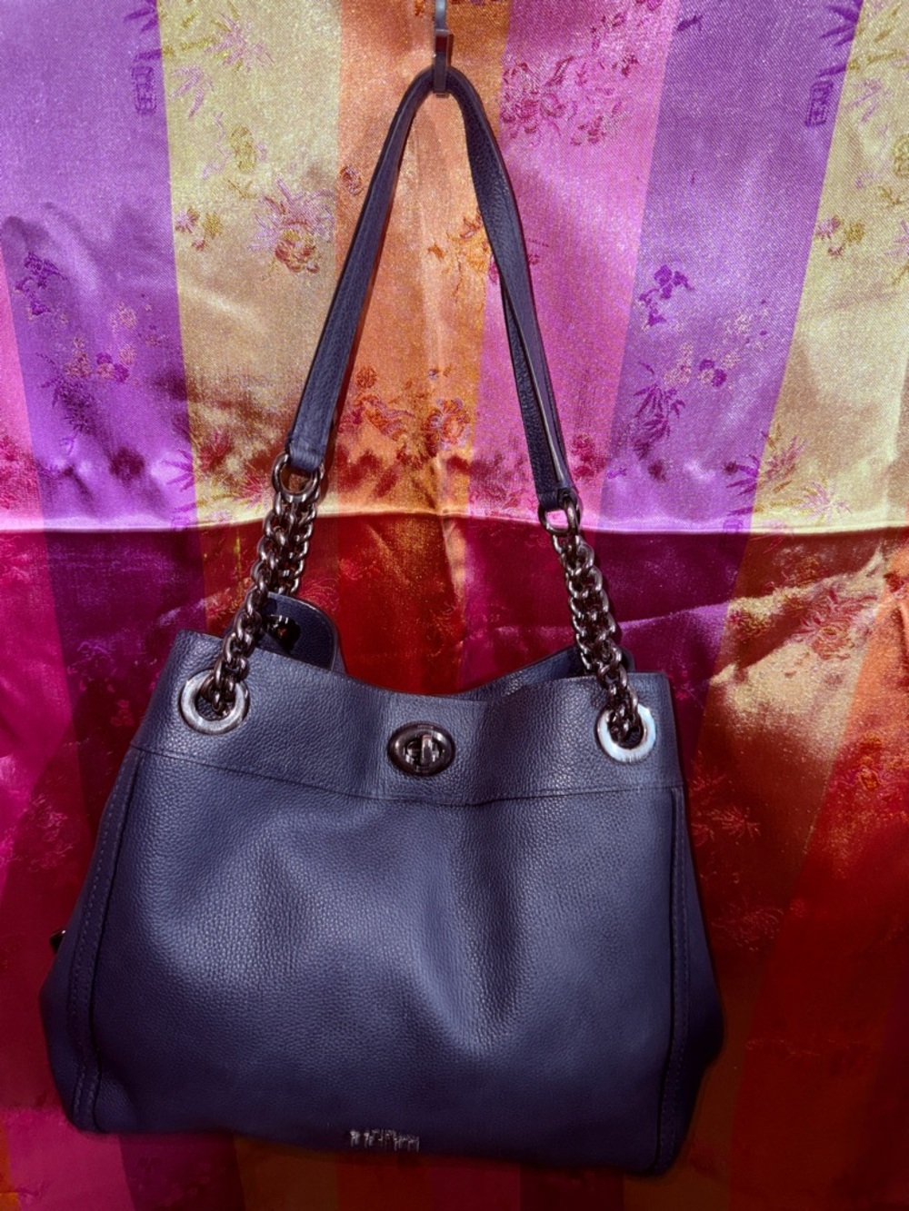 Coach Turnlock Edie Shoulder Bag navy blue preowned